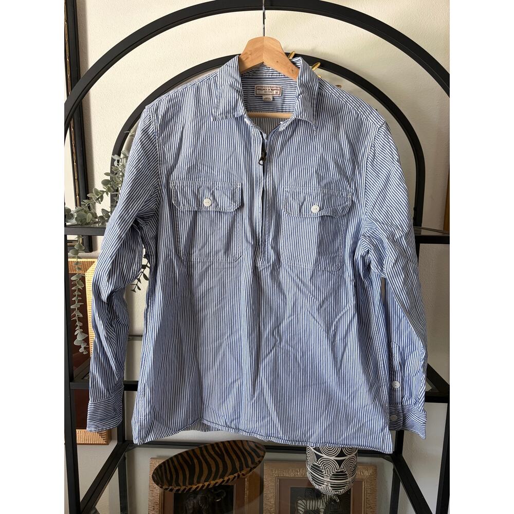 Wallace & Barnes J Crew Half Zip Workshirt Mens M Railroad Stripe Pullover